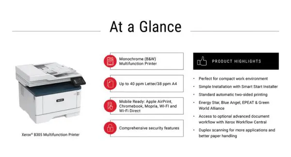 Xerox B305 A4 38ppm Wireless Duplex Copy/Print/Scan PS3 PCL5e/6 2 Trays 350 Sheets - Image 20