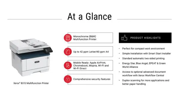 Xerox B315 A4 40ppm Wireless Duplex Copy/Print/Scan/Fax PS3 PCL5e/6 2 Trays 350 Sheets - Image 23