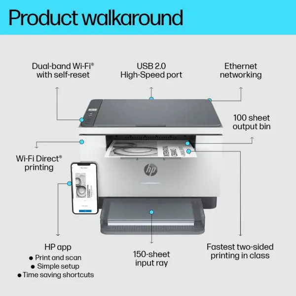 HP LaserJet M234dw Wireless Multifunction Black and white Printer, Copier, Scanner; Duplex - Image 7
